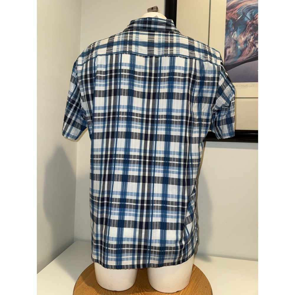 Patagonia Men's Large Plaid Short Sleeve Button Front Shirt Blue Organic Cotton - Picture 3 of 8
